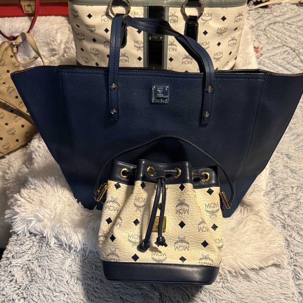 MCM Blue Tote and Mini Bucket Bag Blue bundle